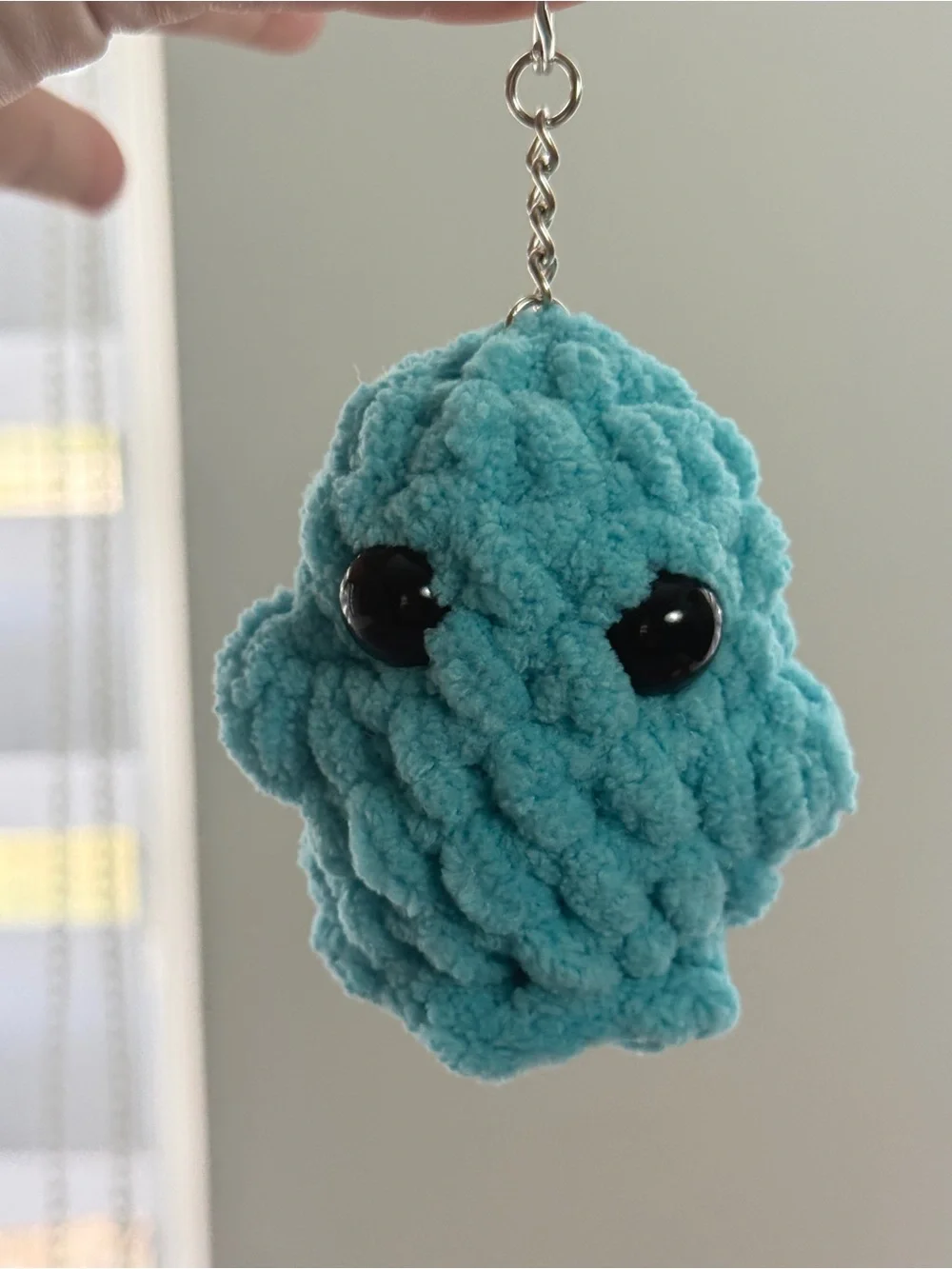 Handmade Blue Crochet Ghost Keychain – 3”